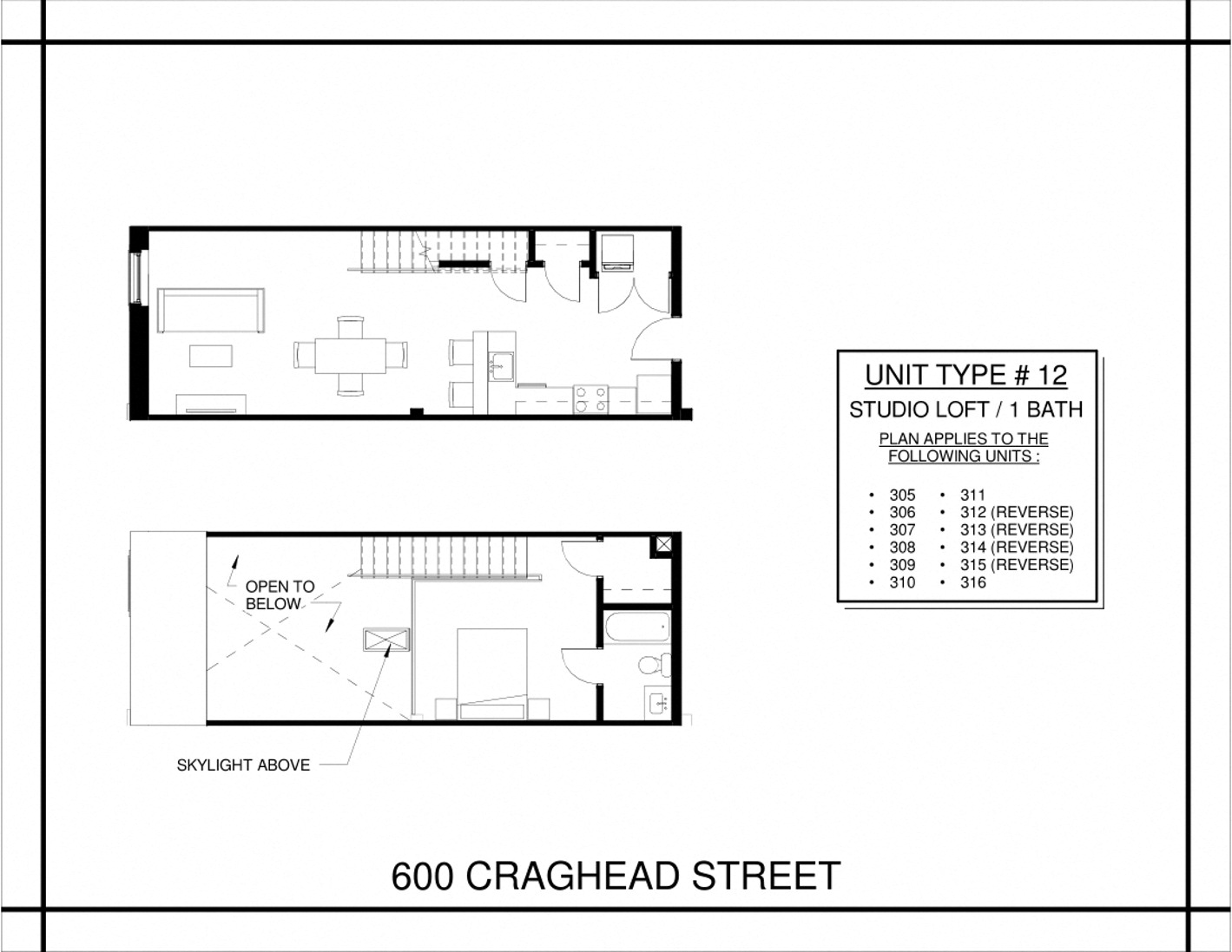Floor plan for 1 bed, 1 bath, 700 sqft